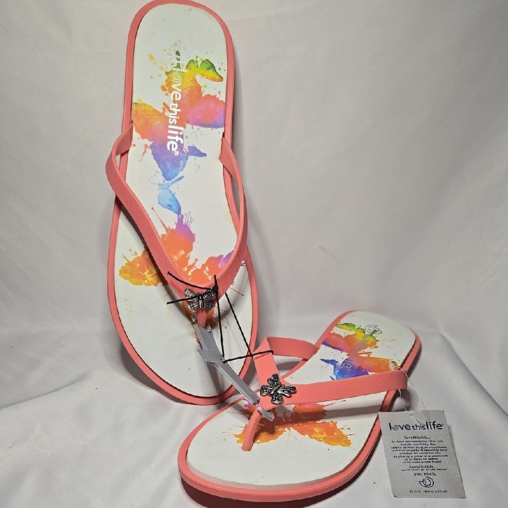 Love Is Life Women's Pink And White Flip Flops